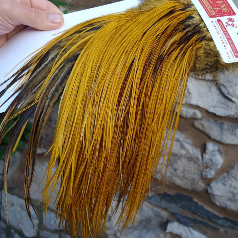 Whiting Pro-Grade Midge Rooster Saddle in THE DYE MASTERS Range Golden Olive Variant E-6